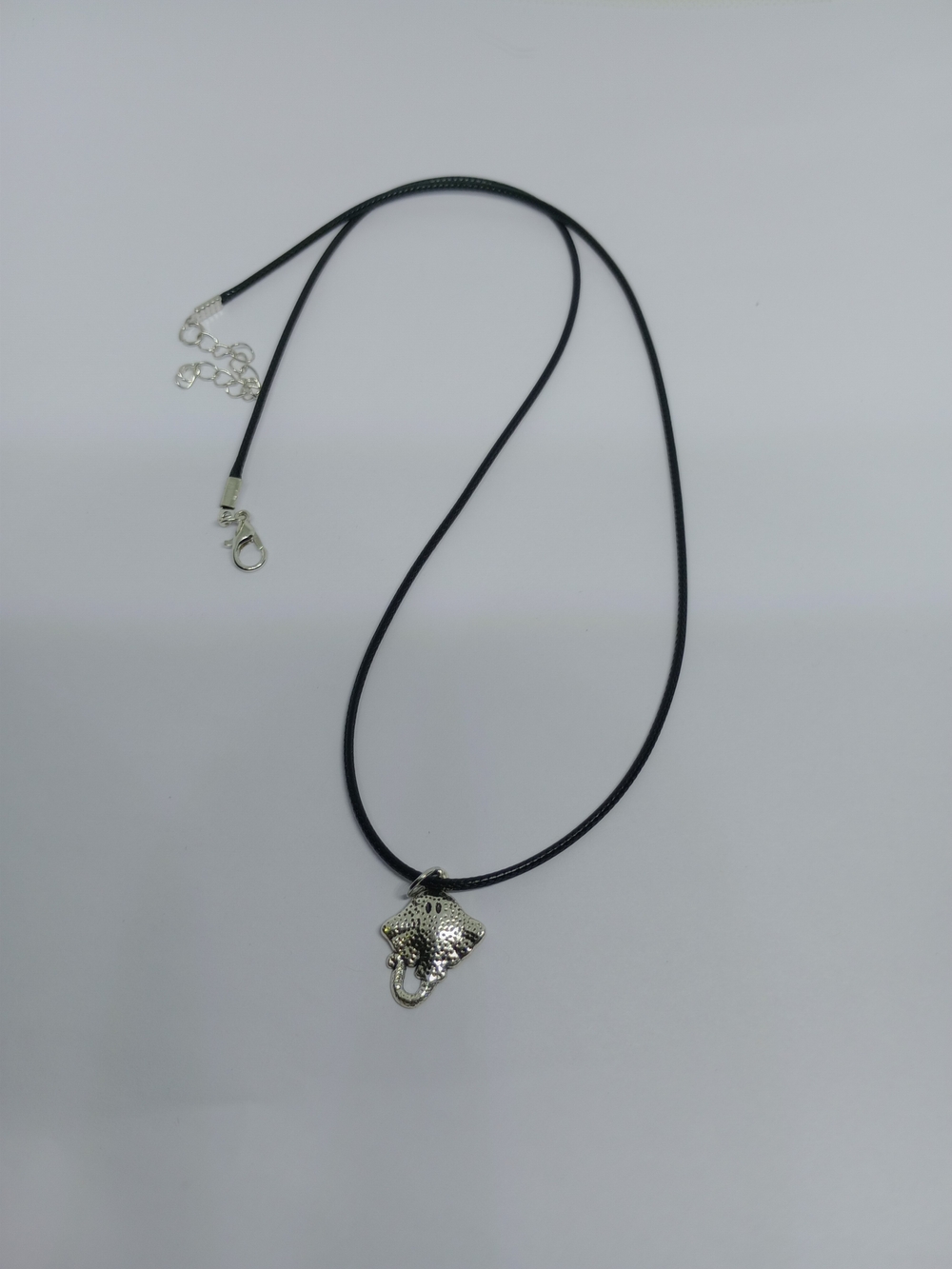 Silver Sting Ray Pendant Necklace on Black Cord
